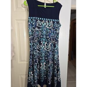 PerSeption Concept Navy/Teal Paisley Sleeveless Beaded Dress Handerchief XL
